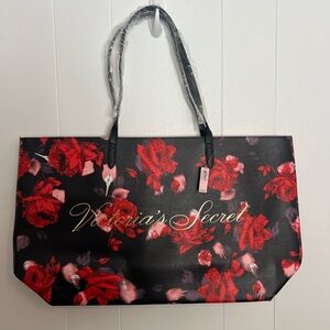 NWT Victoria's Secret Black and Red Floral Tote